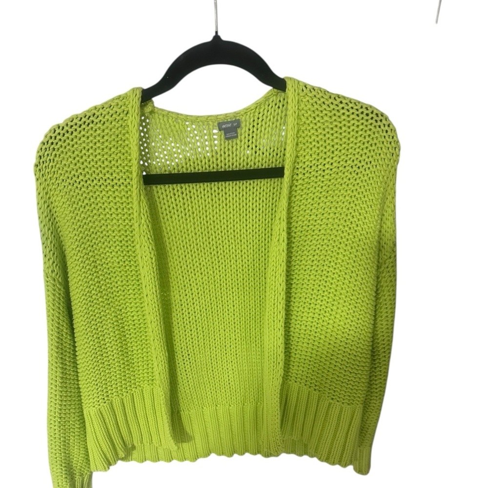 Aerie Open Knit Cropped Cardigan Sweater - Size Small - Lime Green